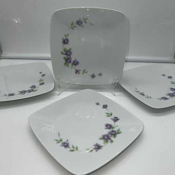 Noritake Vintage Nippon Toki Kaisha Fantasy Fine Pattern Set of 4 Square Dessert - Picture 1 of 7
